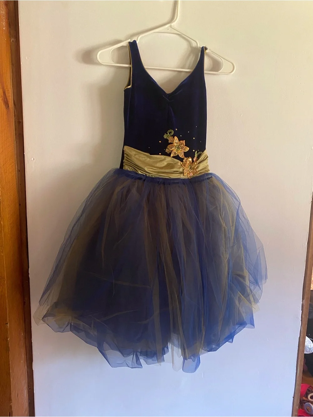 Navy & Gold Tulle Princess Kids Costume Dress - Size M
